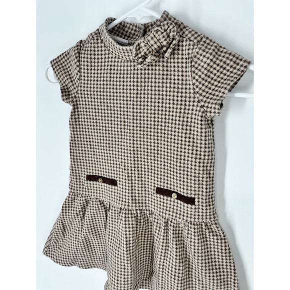 Janie And Jack Sz 5 Houndstooth Dress Bow Cotton Drop Waist Old Money Preppy - Picture 3 of 16